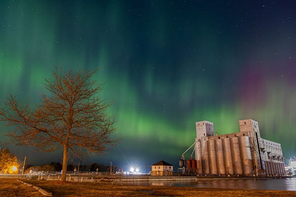 Aurora Over Grain Elevator Print