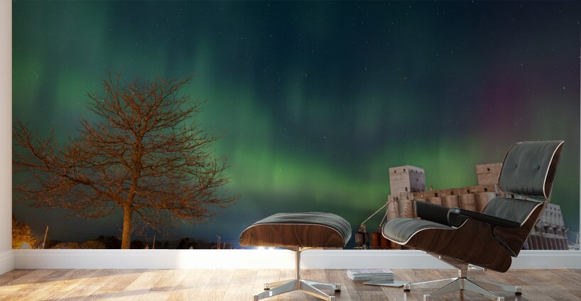 Aurora Over Grain Elevator Wall Murals